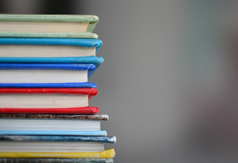 A stack of school textbooks